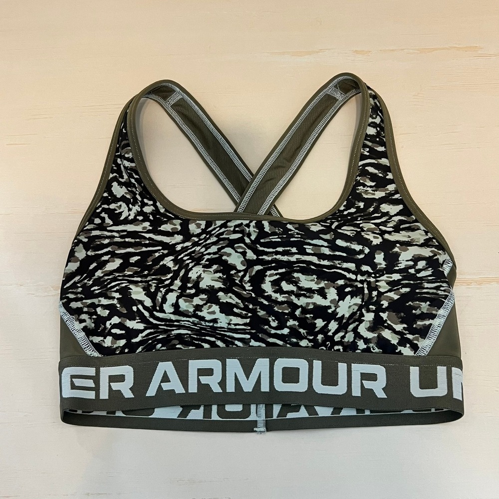 Under Armour Womens S Crossback Mid Sports Bra Green Black Swirl 1376436